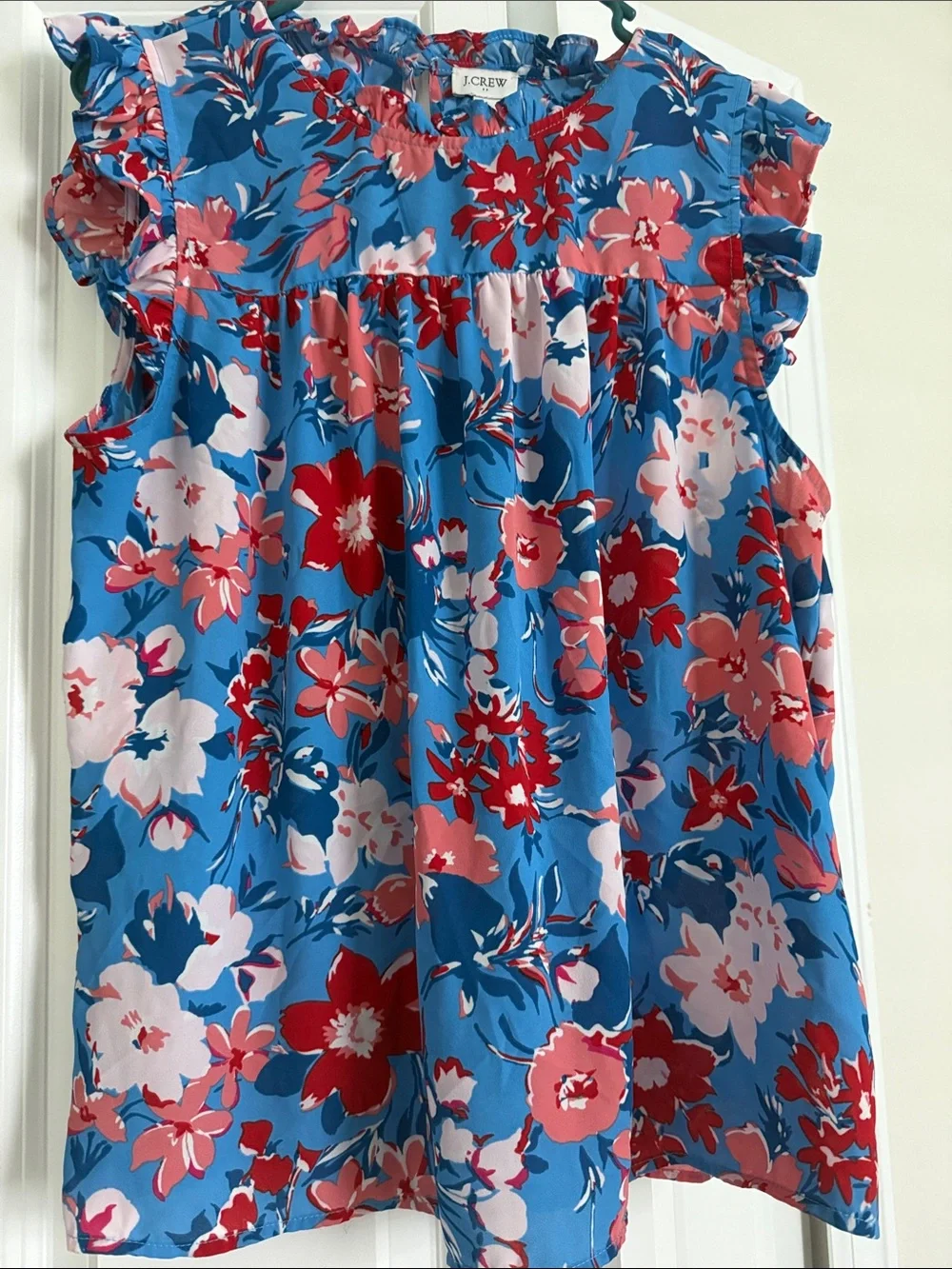 J. Crew Girls' Bright Blue Floral Ruffle-Sleeve Top